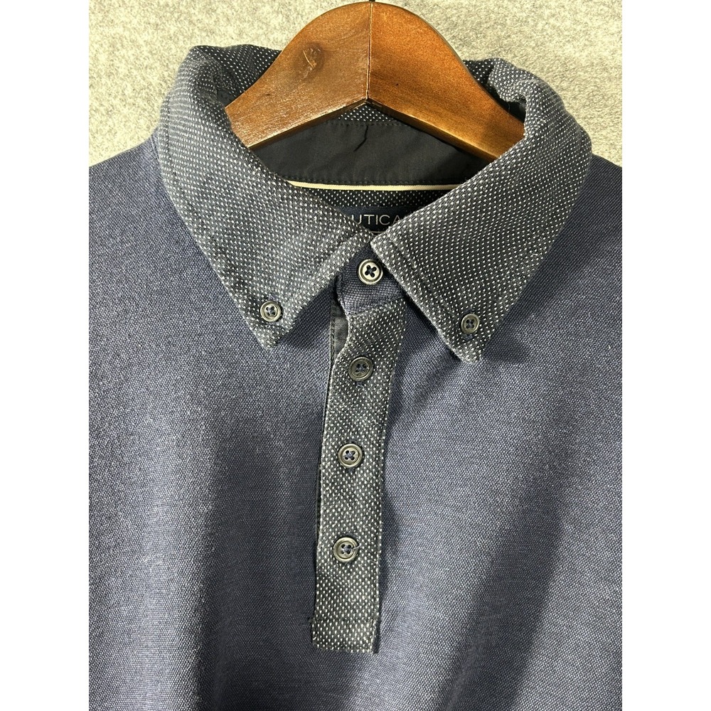 Nautica Men's XL Navy Polo Shirt Contrast Button Down Collar Short Sleeve Y2K